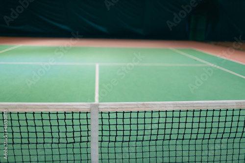 Tennis net empty court without people player indoor © primipil