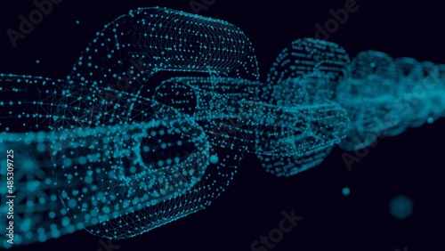 3D rendering of a digital chain, conceptualization of the blockchain, the technology for smart contracts and ledgers