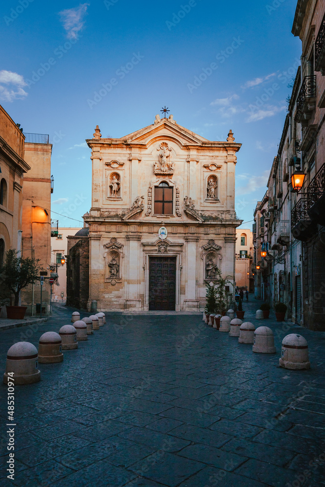 San Cataldo Cathedral in the old town of Taranto at sunrise, vertical