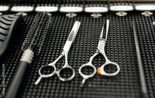 barbershop accessories. scissors, trimmer.close-up