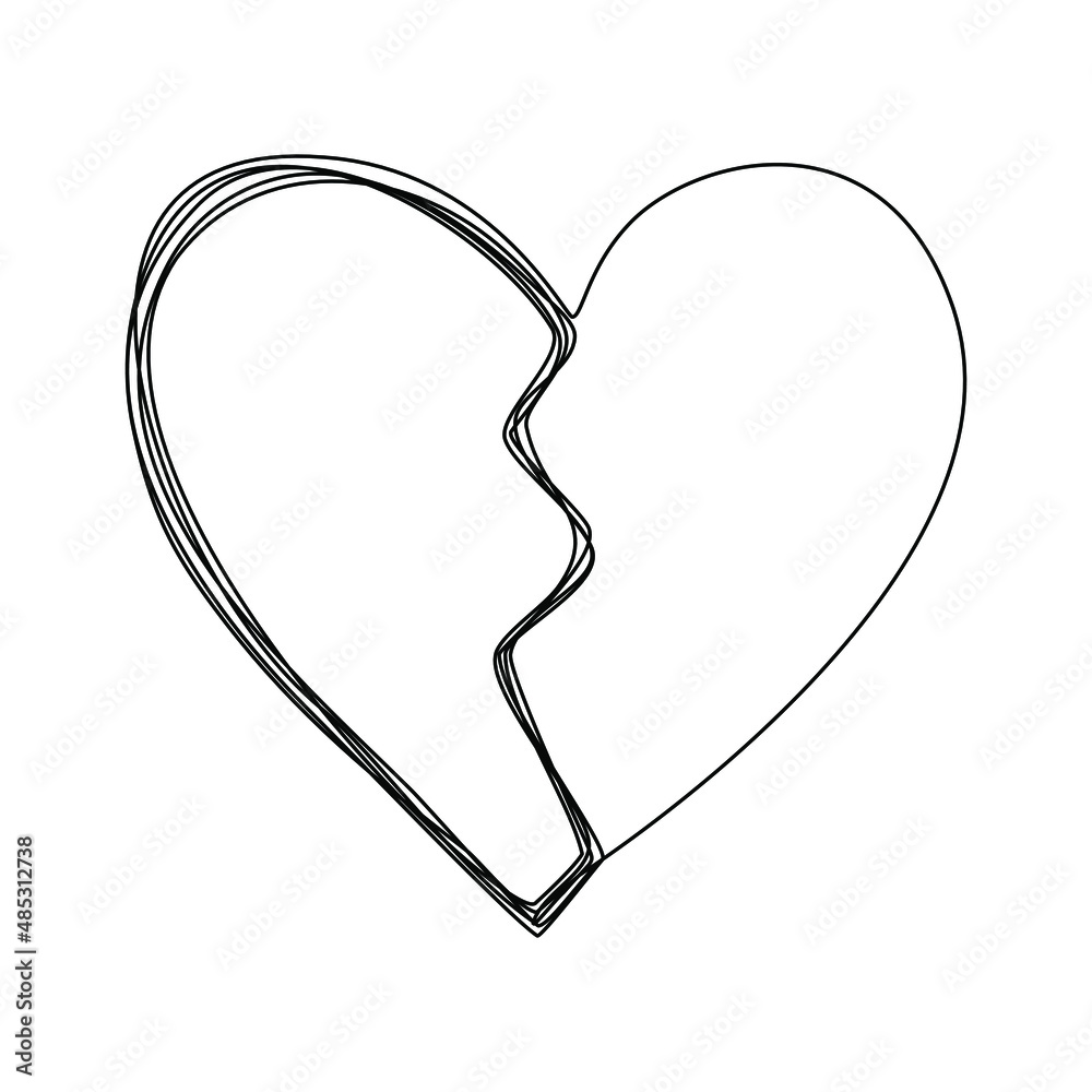 A broken Heart a Heart with a crack continuous line one line drawing Doodle isolated vector illustration A broken Heart a Heart with a crack continuous line one line drawing Doodle isolated vector illustration