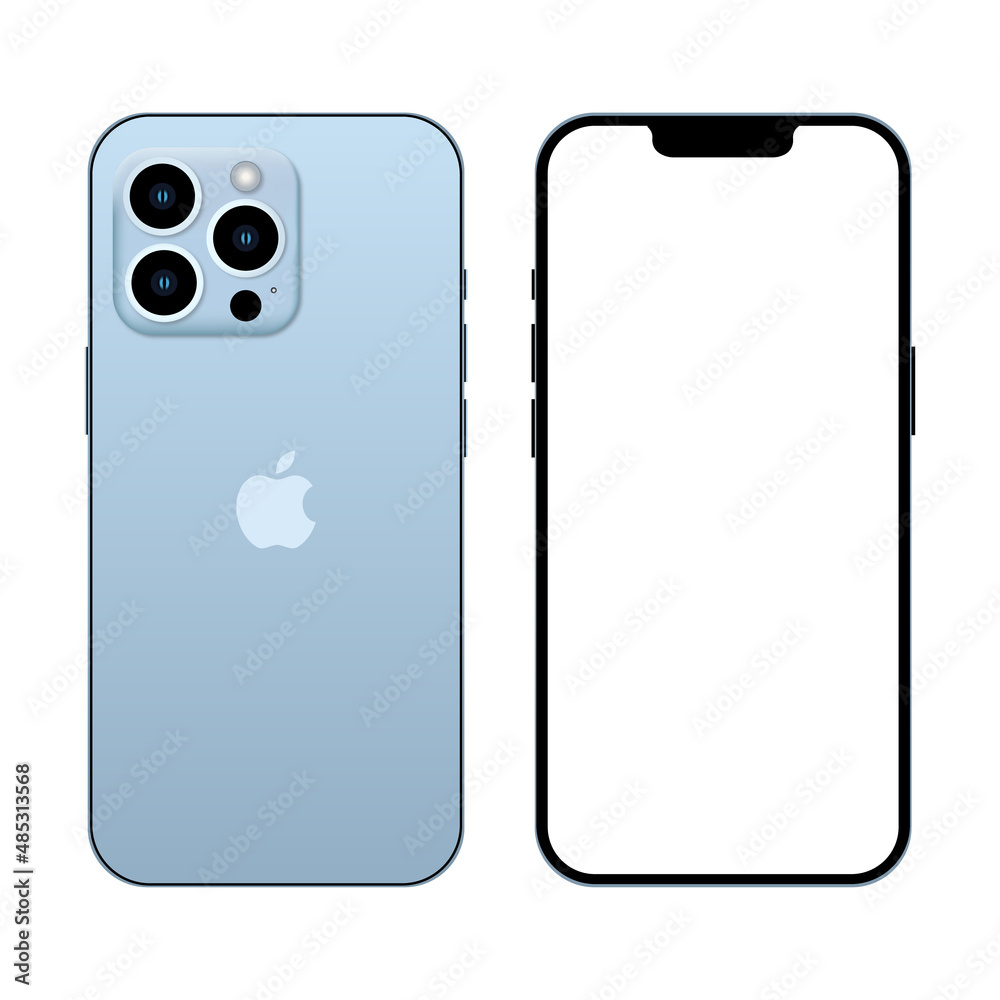 New iphone 13 Pro. Realistic iphone (Sierra Blue) on isolated background.  Mock-up screen iphone with blank screen and back side iphone. Vector  illustration EPS 10 Векторный объект Stock | Adobe Stock