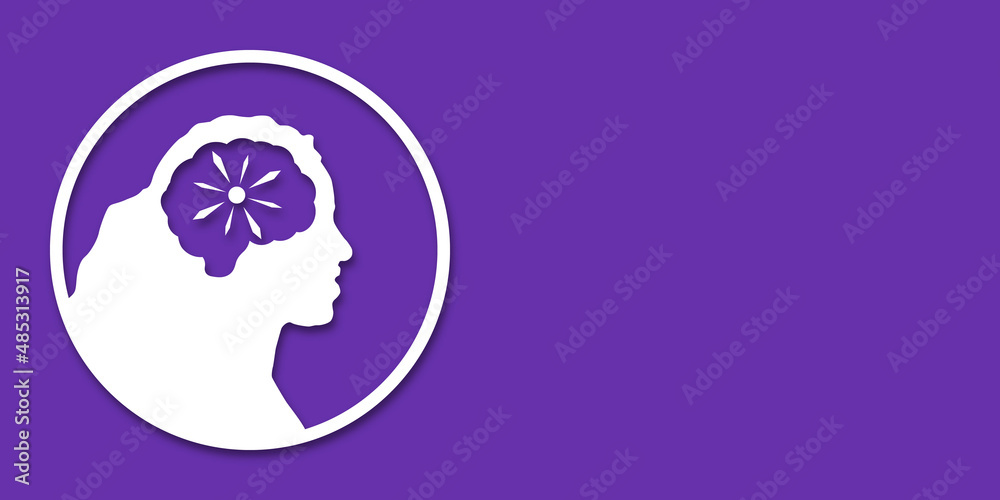 Girl or woman headache concept. People silhouette. Vector medical illustration in paper cut style with shadow. mental health. Place for text. Copy space. Health care