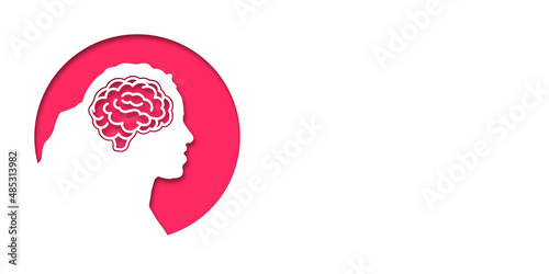 Girl or woman headache concept. People silhouette. Vector medical illustration in paper cut style with shadow. mental health. Place for text. Copy space. Health care