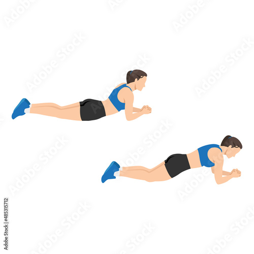 Woman doing Abdominal bridge exercise. Flat vector illustration isolated on white background