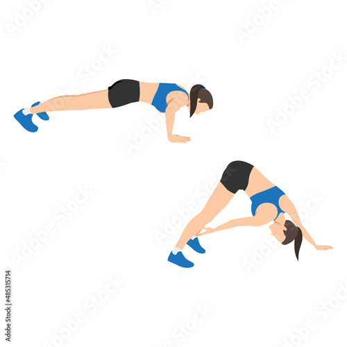 Woman doing Ankle tap push ups exercise. Flat vector illustration isolated on white background