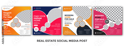 Real estate social media post bundle, square banner, easily editable, colorful, and home sale social media post template