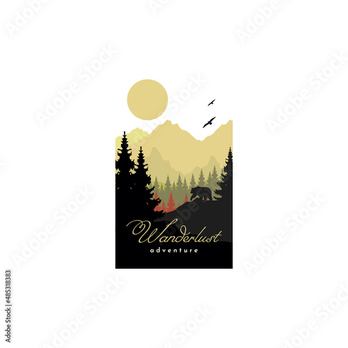 Wanderlust Adventure Vintage Poster Illustration Design, Travel Poster Design, Climbing Poster, Outdoor Adventure