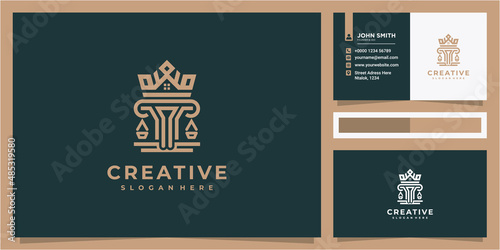 crown real estate law firm gold gradient logo design with business card premium vector