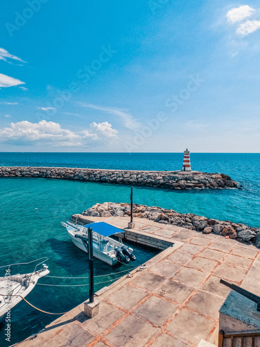 Beautiful marina with lighthouse near La romana province in Dominican Republic.