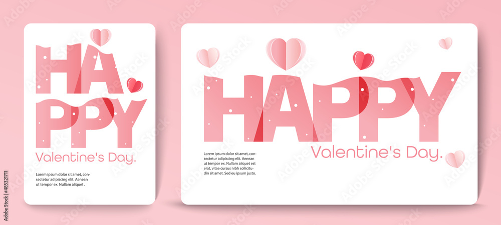 Happy Valentines Day typography with pink hearts on white background, Wallpaper, flyers, invitation card, website, posters, brochure, banners.Vector Illustration. 