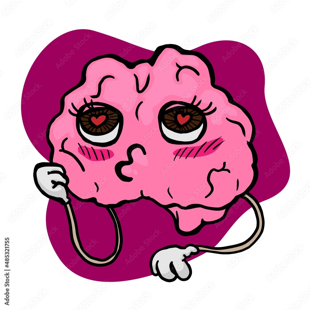 Brain character in love doodle vector illustration isolated on white background Brain character in love doodle vector illustration isolated on white background