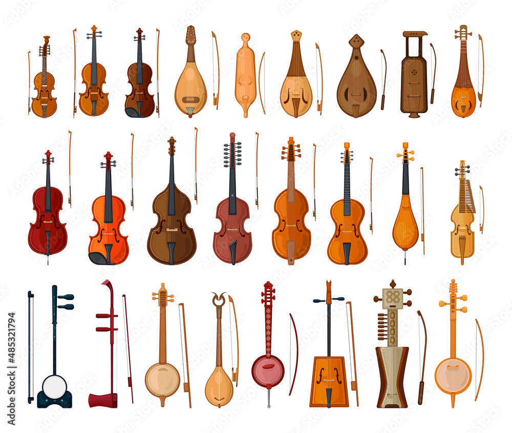 Collection of bowed string instruments in detailed style. Musical  instruments. vector de Stock | Adobe Stock