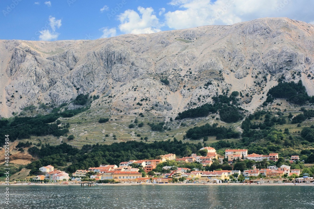 view on Baska and the mountains, island Krk, Croatia
