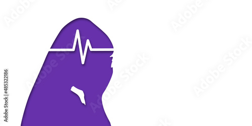 Girl or woman headache concept. People silhouette. Vector medical illustration in paper cut style with shadow. mental health. Place for text. Copy space. Health care