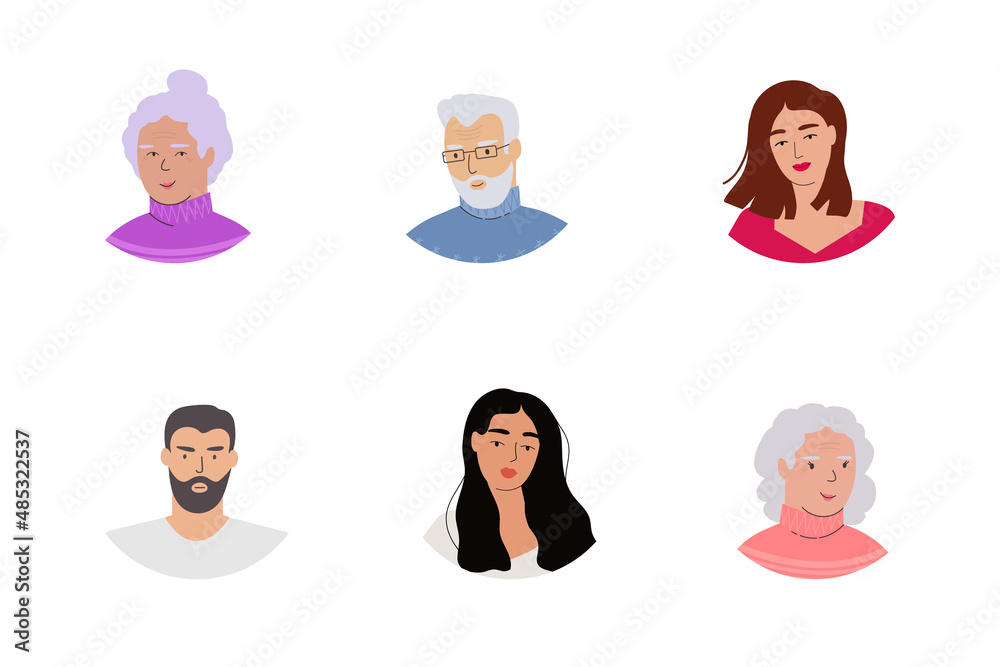 Avatars set. Men and women icons for social networks. Different diversified various people. Flat style, minimalism. Isolated.Vector illustration