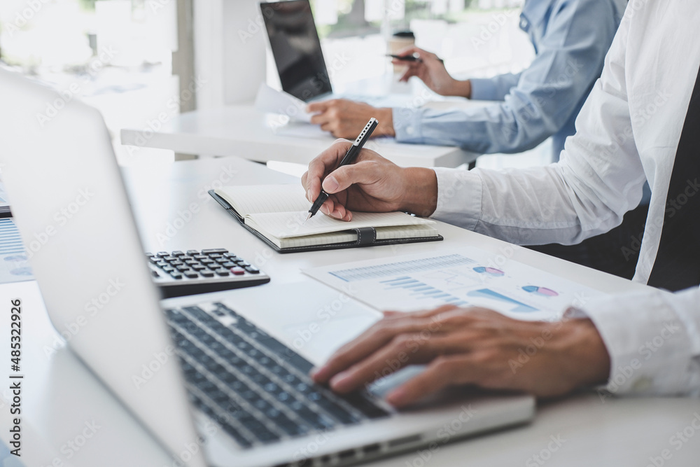 Teamwork of business team consulting market growth on financial document graph report statistics, professional presentation analyzing investment project to development grow to success Teamwork of business team consulting market growth on financial document graph report statistics, professional presentation analyzing investment project to development grow to success