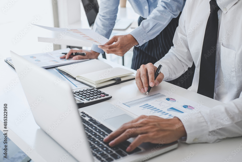Teamwork of business team consulting market growth on financial document graph report statistics, professional presentation analyzing investment project to development grow to success Teamwork of business team consulting market growth on financial document graph report statistics, professional presentation analyzing investment project to development grow to success