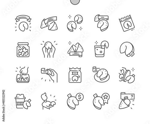Fortune cookie. Traditional crispy. Fun, lucky lottery. Fortune cookie proposal. Pixel Perfect Vector Thin Line Icons. Simple Minimal Pictogram