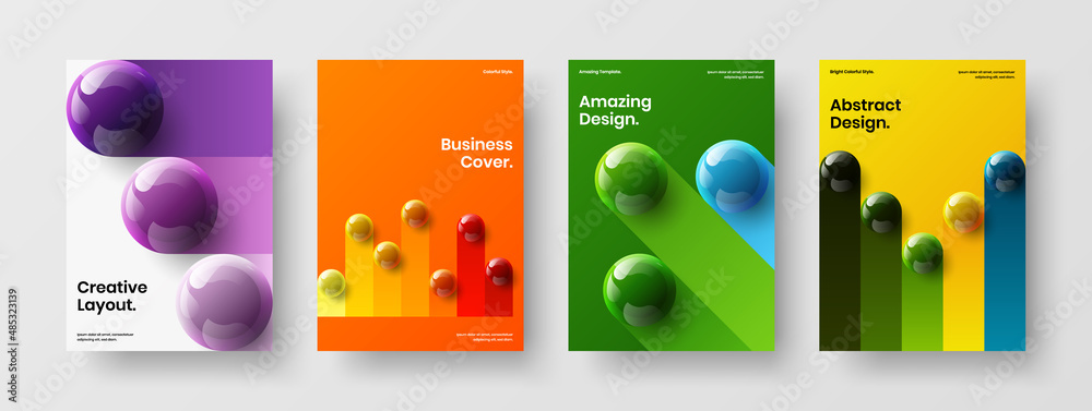 Multicolored booklet vector design template composition. Geometric 3D balls leaflet layout set.