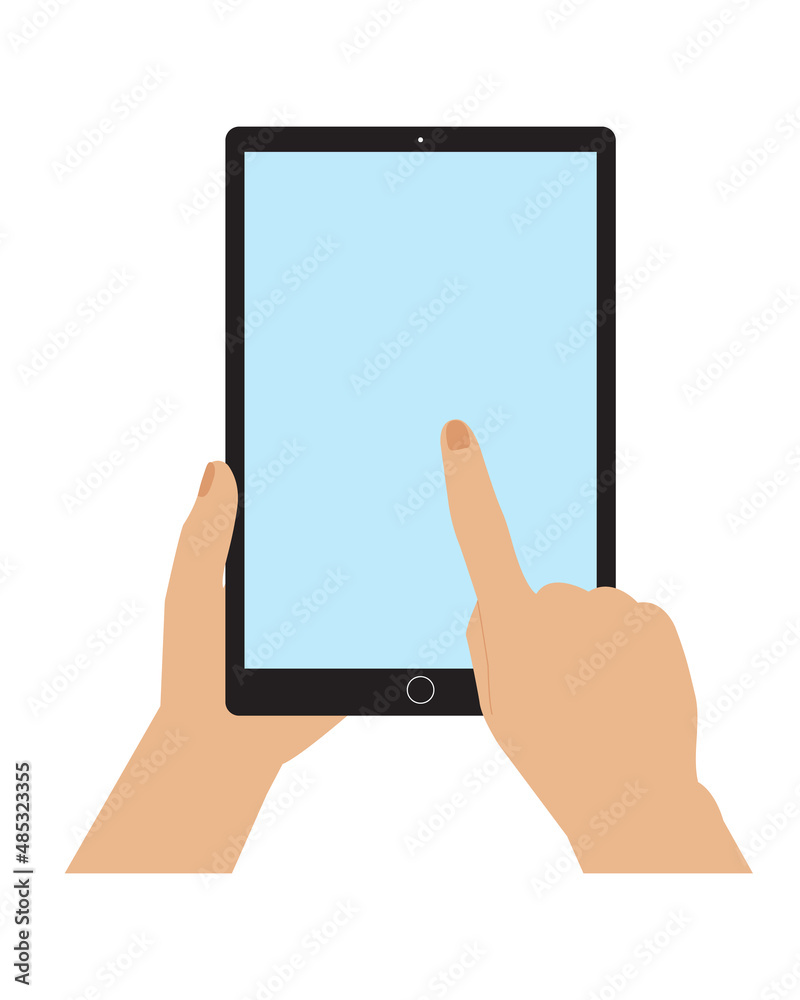Hands holding tablet.Template, mock-up of empty touch screen. Space for your image or text. Flat style,minimalist design.Isolated. Vector illustration Hands holding tablet.Template, mock-up of empty touch screen. Space for your image or text. Flat style,minimalist design.Isolated. Vector illustration