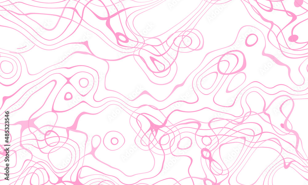 Abstract line drawing pink colors pattern white background.