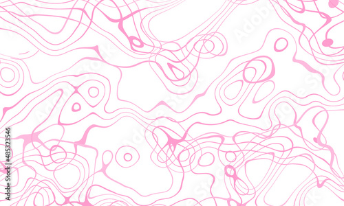 Abstract line drawing pink colors pattern white background.