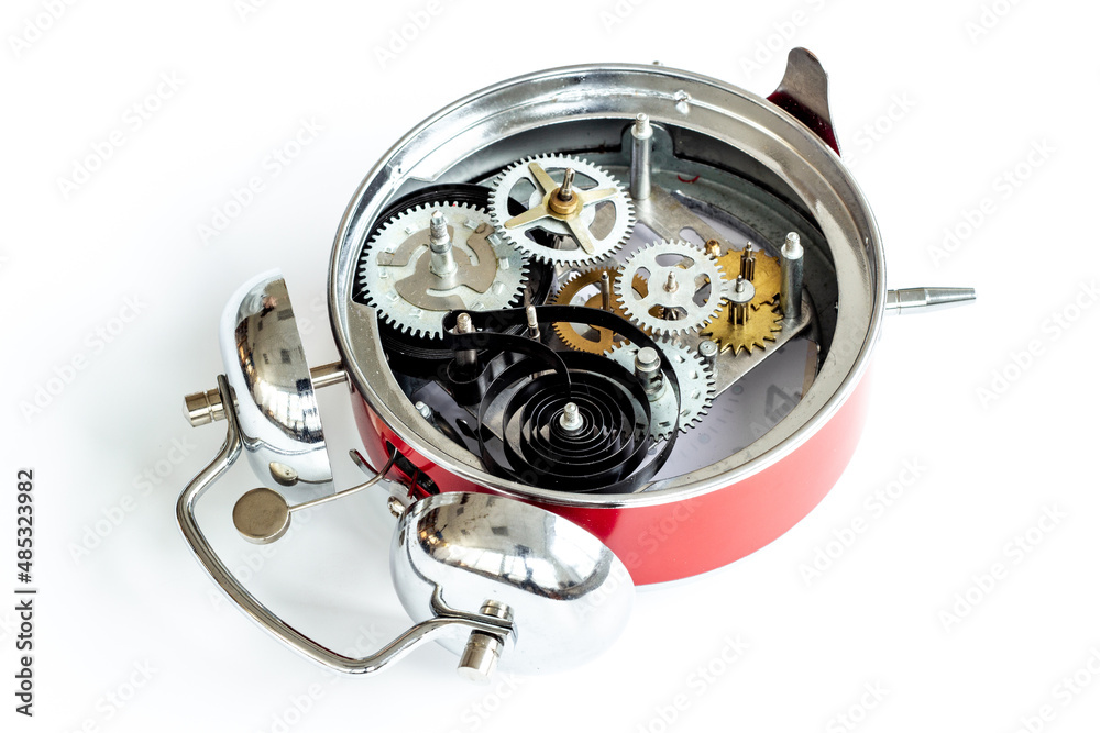 Fototapeta premium Watch mechanism with macro detail and steel gears