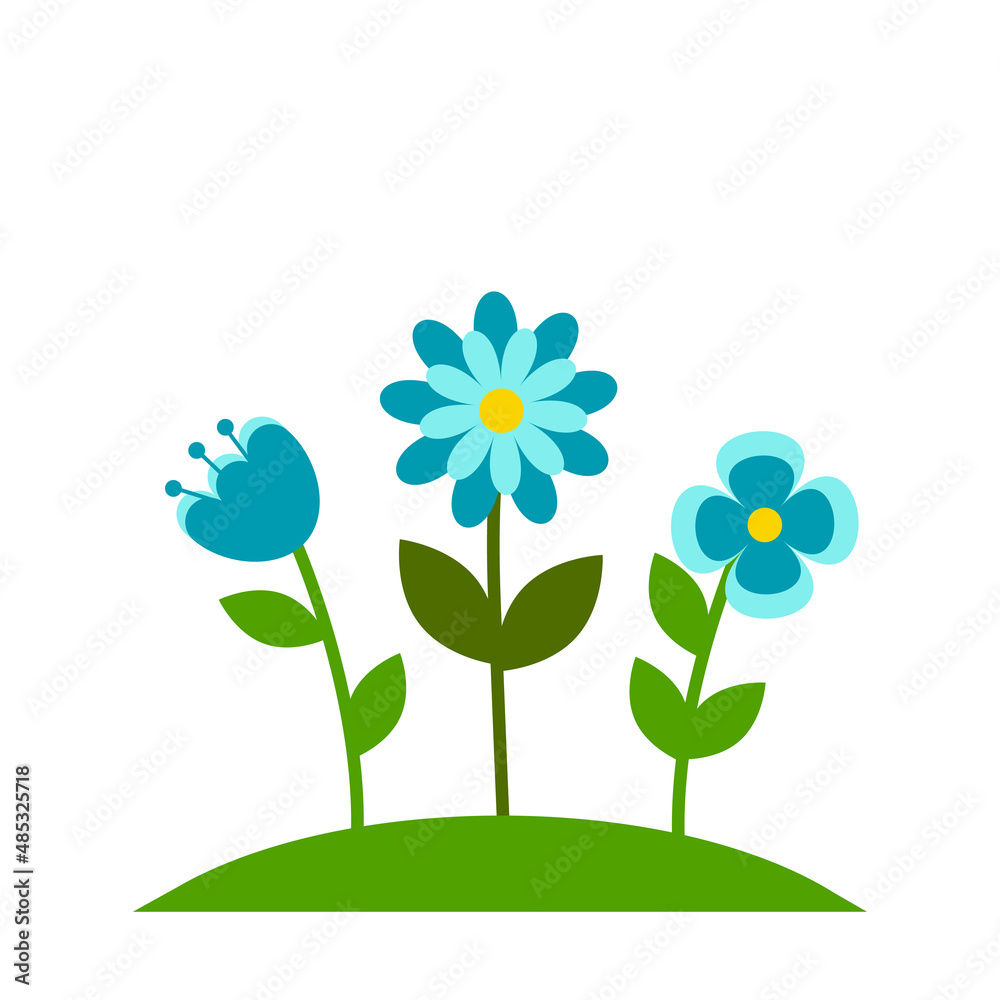 Vector summer clip-art. Picture of three blue flowers in a clearing. Vector summer clip-art. Picture of three blue flowers in a clearing.