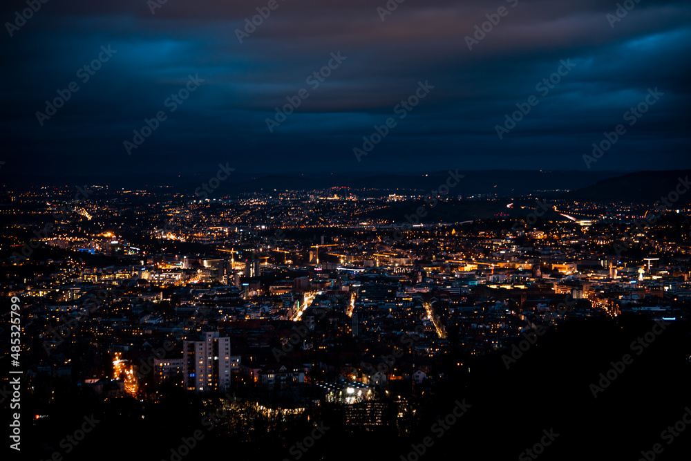 Night city panorama of Stuttgart, Germnay, skyline