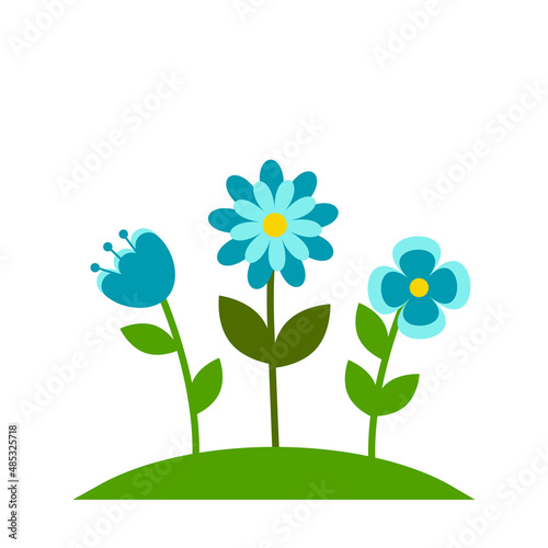 Vector summer clip-art. Picture of three blue flowers in a clearing. © Анастасия Павлова