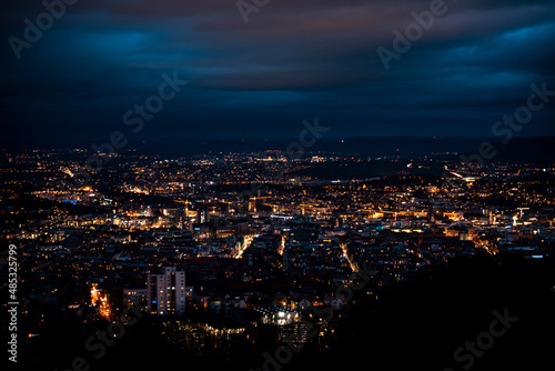 Night city panorama of Stuttgart, Germnay, skyline