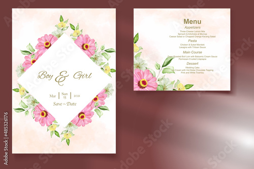 Fototapeta Naklejka Na Ścianę i Meble -  Elegant watercolor wedding invitation floral design