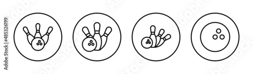 Bowling icons set. bowling ball and pin sign and symbol.