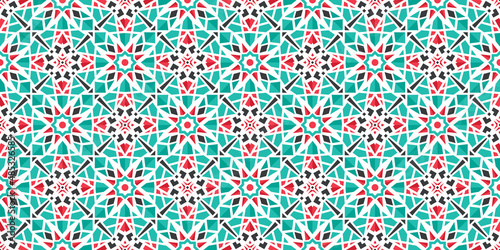 Seamless texture with turquoise arabic ornament. Vector border pattern