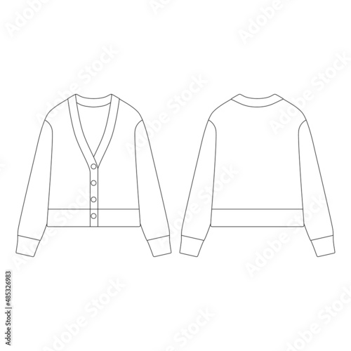 Template women cropped cardigan vector illustration flat design outline clothing collection