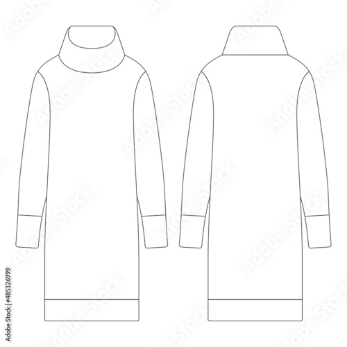 Template women turtleneck long sleeved dress vector illustration flat design outline clothing collection