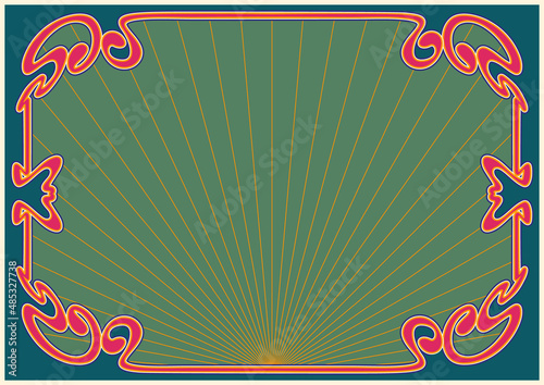Psychedelic Art Nouveau Frame, 1900s - 1920s Decorative Border, 1960s Psychedelic Color Background