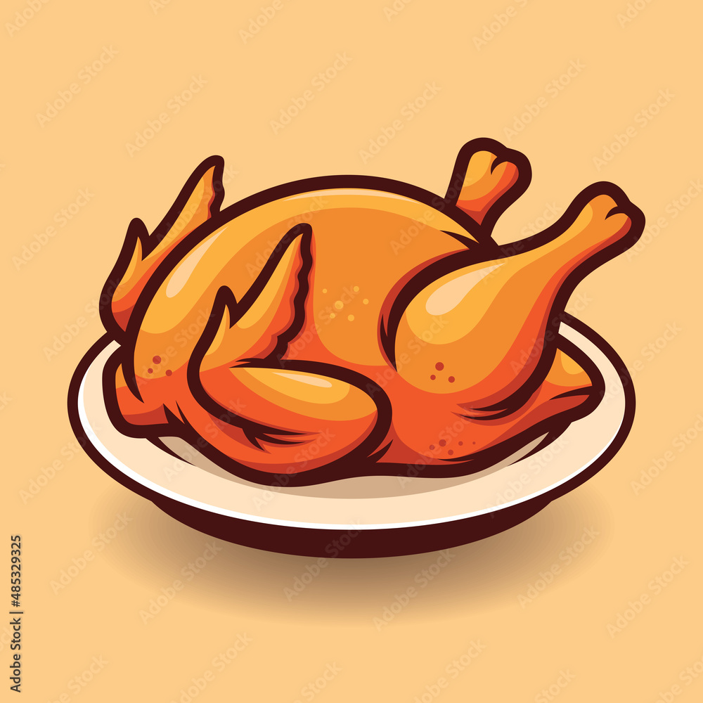 Whole roasted chicken on a plate image vector Whole roasted chicken on a plate image vector