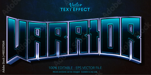 Warrior text effect, editable silver and turquoise color text style on dark textured background