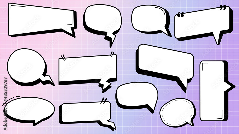 Obraz premium set of blank white abstract speech bubbles, conversation box, chatbox, frame talk, thought bubbles, speak balloons, border frame