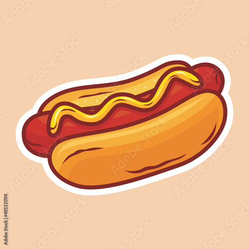 Illustration of delicious hot dog with sausage patties and yellow mustard 