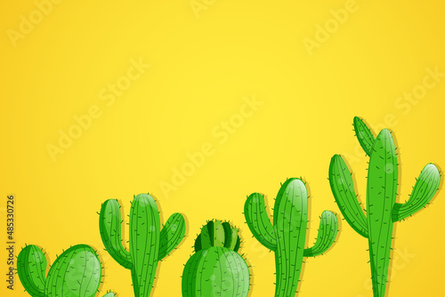 Tall succulent cactuses with thorns on color background. Vector drawing set illustration for icon, game, packaging, banner. Wild west, western, cowboy concept. Copy spase