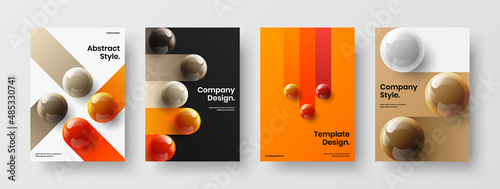 Multicolored 3D balls company cover template bundle. Minimalistic corporate brochure vector design layout set.