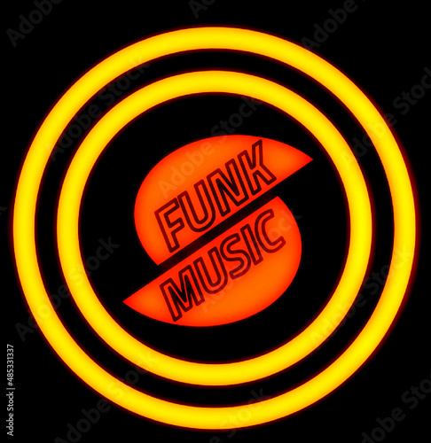 Funk music logo design,with neon light effect,that dominated 70’s night life,a vintage,nostalgic feel with dynamic colour!