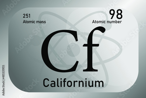 Vector illustration of a sign, symbol of the Californium atom, an element of the periodic table.