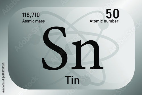 Vector illustration of a sign, symbol of the Tin atom, an element of the periodic table.