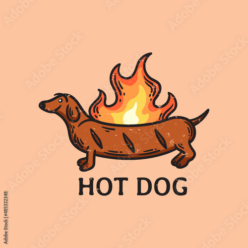 illustration of a dog with a sausage body on fire