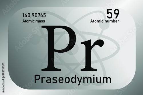 Vector illustration of a sign, symbol of the Praseodymium atom, an element of the periodic table.