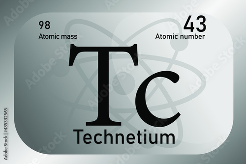 Vector illustration of a sign, symbol of the Technetium atom, an element of the periodic table.